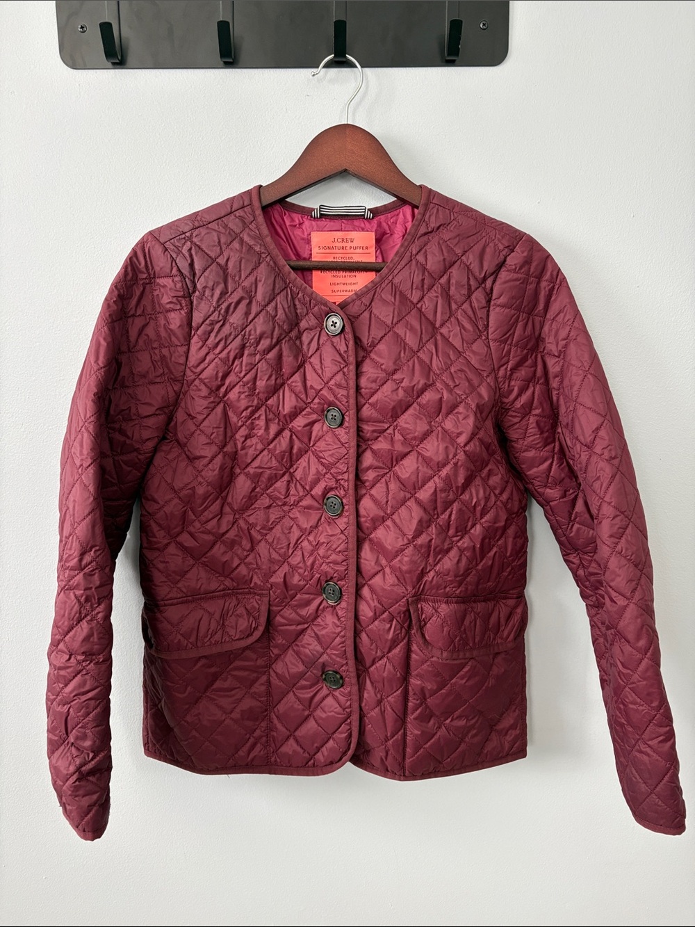 J. Crew Women's Quilted Button-Front Puffer Jacket in Wine